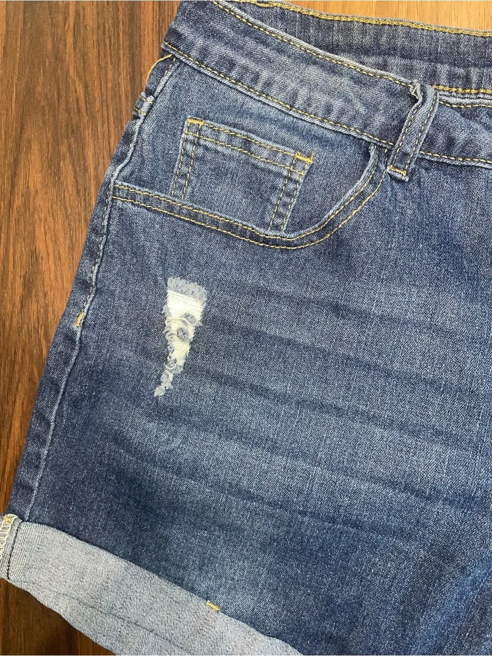 SHEIN Blue Distressed Cuffed Denim Shorts